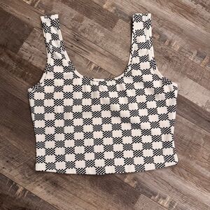 Black & White Checkered Crop Top | Ribbed Knit Tank | Size Medium